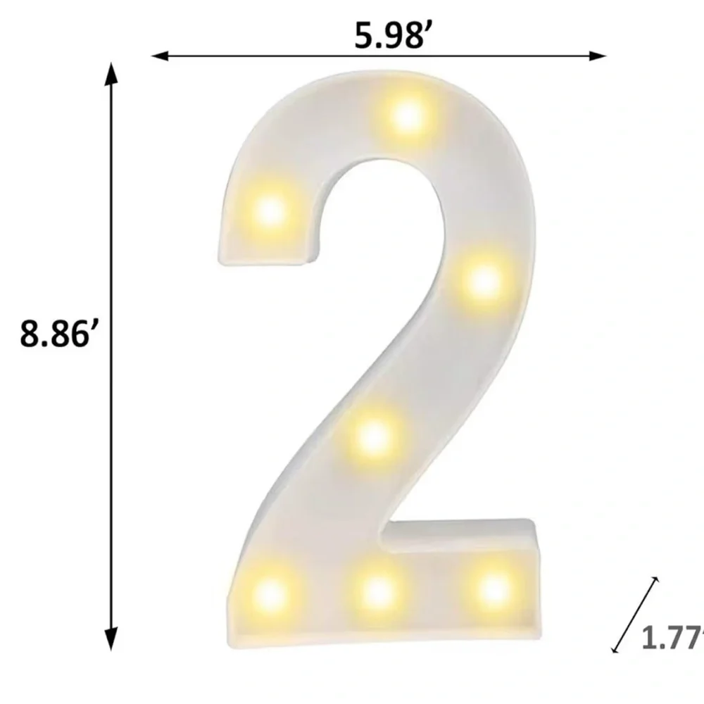 White LED Marquee Number '2' Party Light